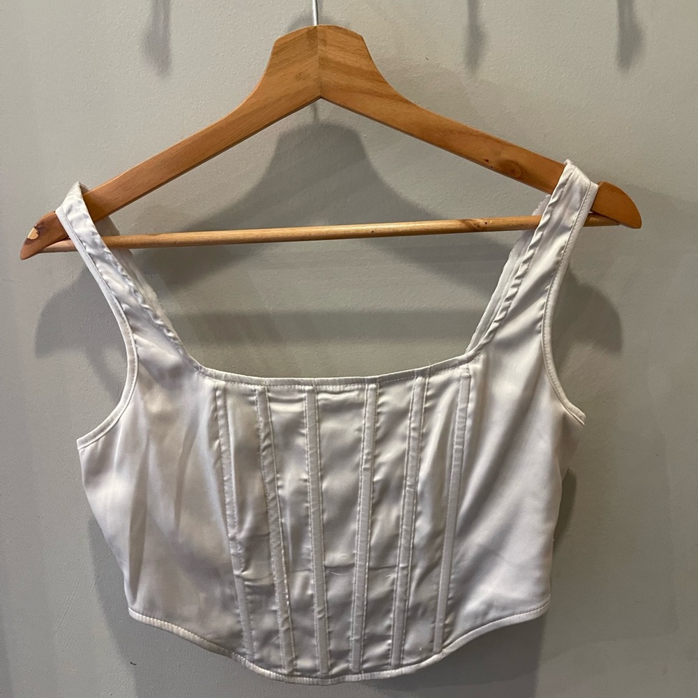 White satin corset top